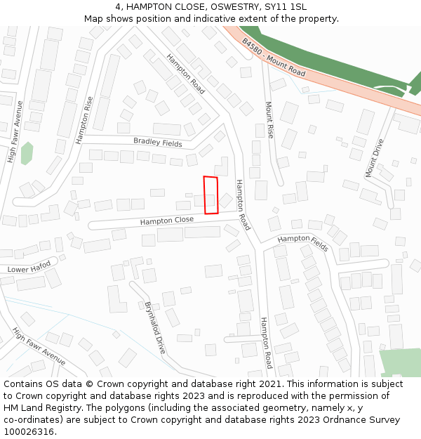 4, HAMPTON CLOSE, OSWESTRY, SY11 1SL: Location map and indicative extent of plot