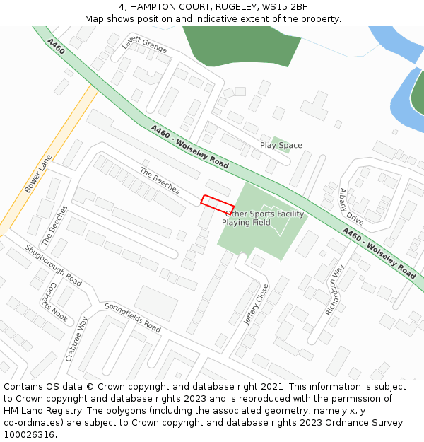 4, HAMPTON COURT, RUGELEY, WS15 2BF: Location map and indicative extent of plot