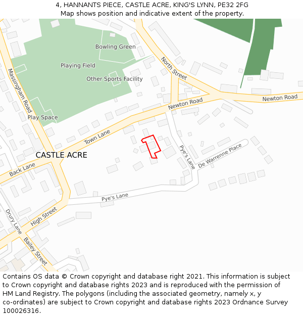 4, HANNANTS PIECE, CASTLE ACRE, KING'S LYNN, PE32 2FG: Location map and indicative extent of plot