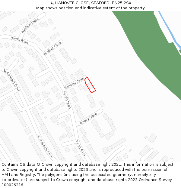 4, HANOVER CLOSE, SEAFORD, BN25 2SX: Location map and indicative extent of plot