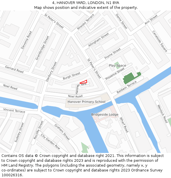 4, HANOVER YARD, LONDON, N1 8YA: Location map and indicative extent of plot