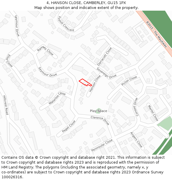 4, HANSON CLOSE, CAMBERLEY, GU15 1PX: Location map and indicative extent of plot