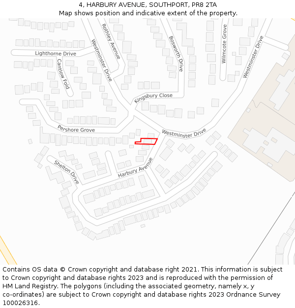 4, HARBURY AVENUE, SOUTHPORT, PR8 2TA: Location map and indicative extent of plot