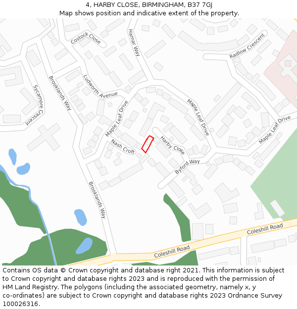 4, HARBY CLOSE, BIRMINGHAM, B37 7GJ: Location map and indicative extent of plot