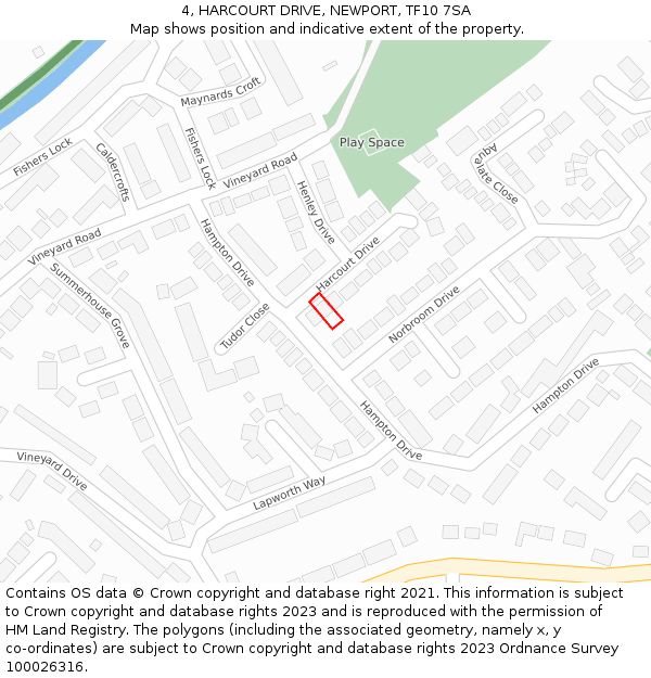 4, HARCOURT DRIVE, NEWPORT, TF10 7SA: Location map and indicative extent of plot