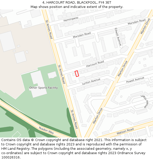 4, HARCOURT ROAD, BLACKPOOL, FY4 3ET: Location map and indicative extent of plot