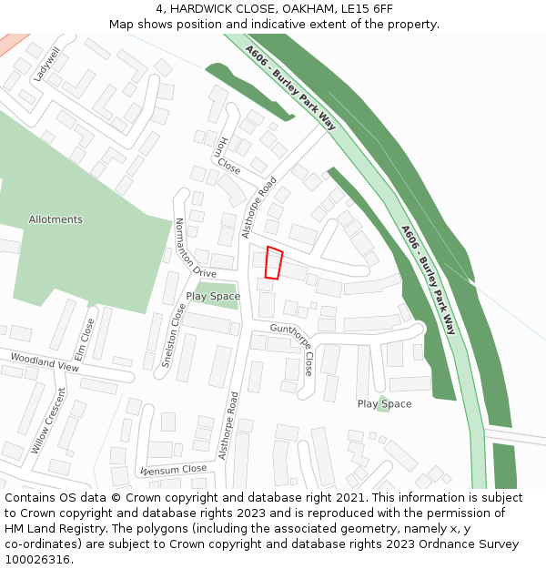 4, HARDWICK CLOSE, OAKHAM, LE15 6FF: Location map and indicative extent of plot