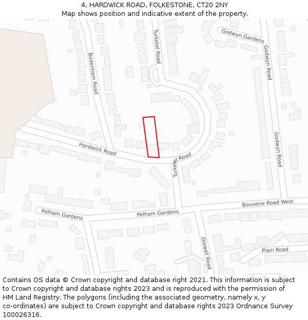 4, HARDWICK ROAD, FOLKESTONE, CT20 2NY: Location map and indicative extent of plot