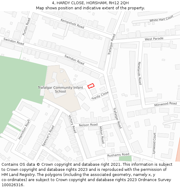 4, HARDY CLOSE, HORSHAM, RH12 2QH: Location map and indicative extent of plot