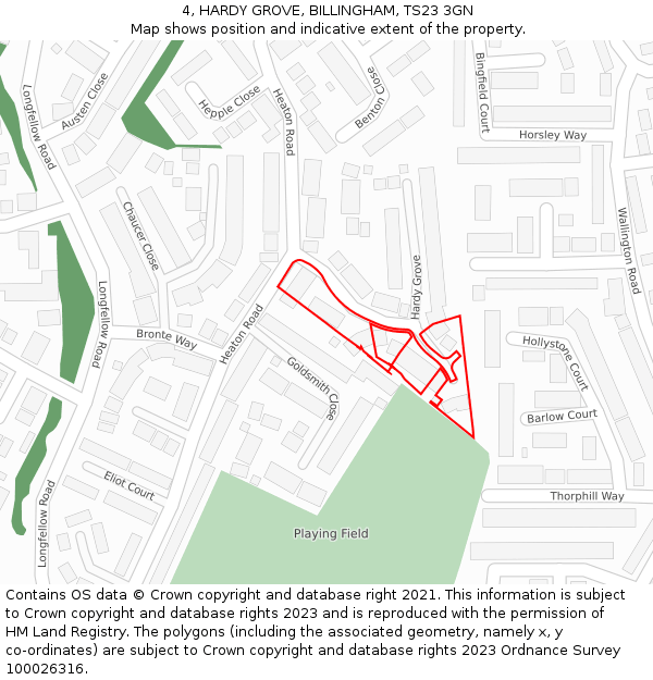 4, HARDY GROVE, BILLINGHAM, TS23 3GN: Location map and indicative extent of plot