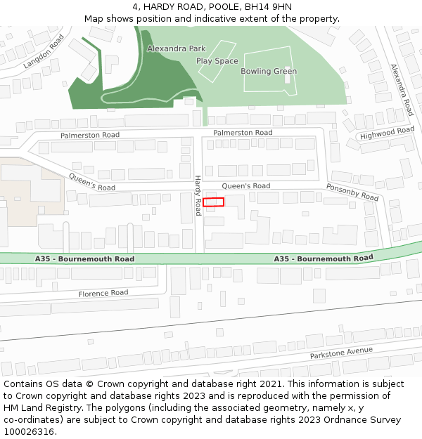 4, HARDY ROAD, POOLE, BH14 9HN: Location map and indicative extent of plot