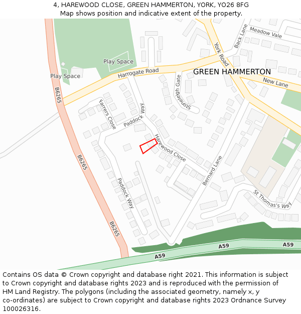 4, HAREWOOD CLOSE, GREEN HAMMERTON, YORK, YO26 8FG: Location map and indicative extent of plot