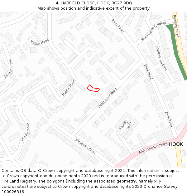 4, HARFIELD CLOSE, HOOK, RG27 9DQ: Location map and indicative extent of plot