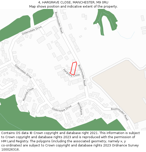 4, HARGRAVE CLOSE, MANCHESTER, M9 0RU: Location map and indicative extent of plot