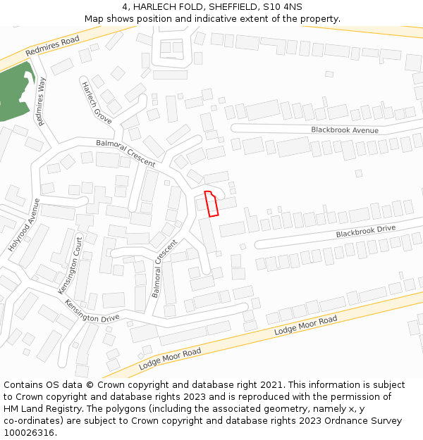 4, HARLECH FOLD, SHEFFIELD, S10 4NS: Location map and indicative extent of plot