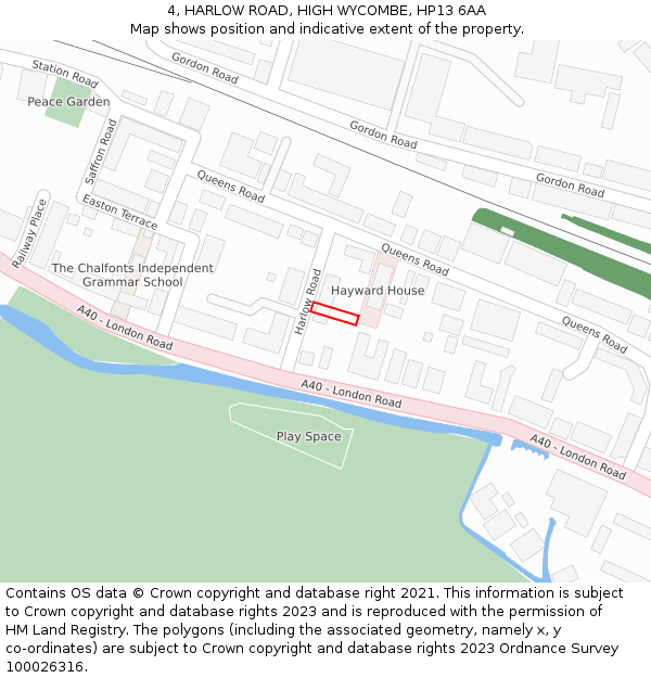 4, HARLOW ROAD, HIGH WYCOMBE, HP13 6AA: Location map and indicative extent of plot