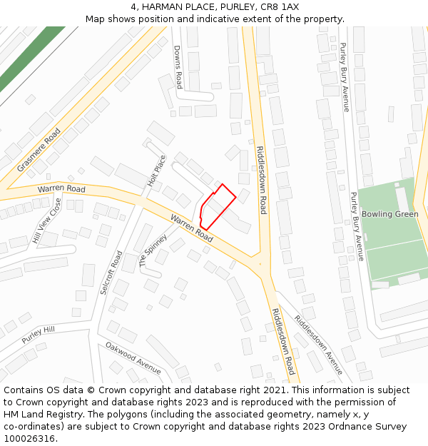 4, HARMAN PLACE, PURLEY, CR8 1AX: Location map and indicative extent of plot