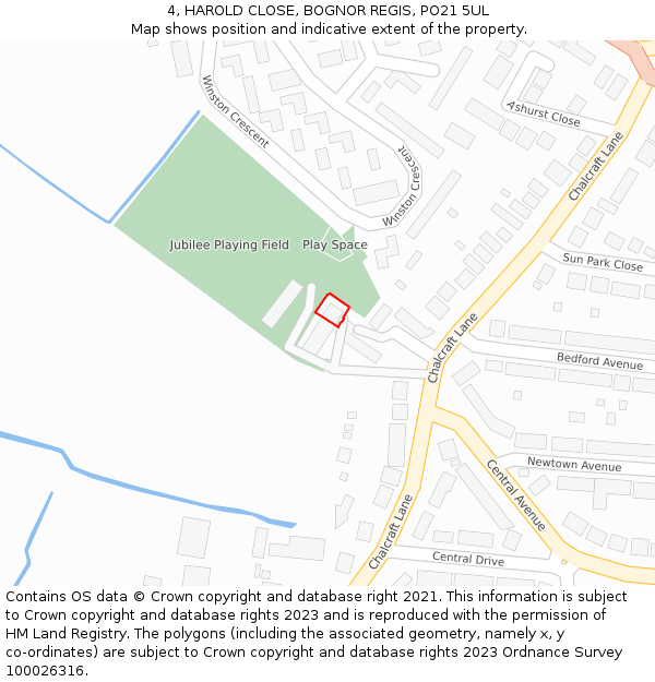 4, HAROLD CLOSE, BOGNOR REGIS, PO21 5UL: Location map and indicative extent of plot
