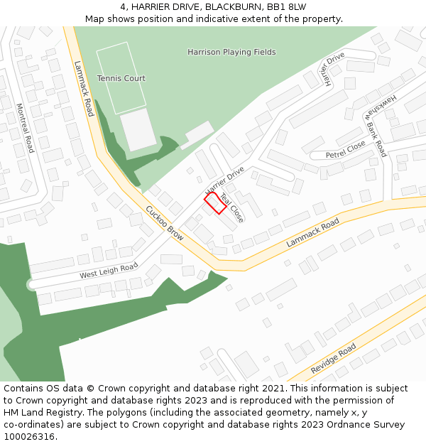 4, HARRIER DRIVE, BLACKBURN, BB1 8LW: Location map and indicative extent of plot
