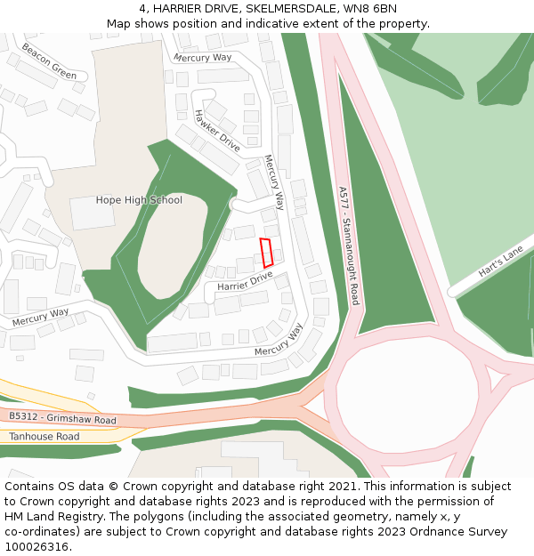 4, HARRIER DRIVE, SKELMERSDALE, WN8 6BN: Location map and indicative extent of plot