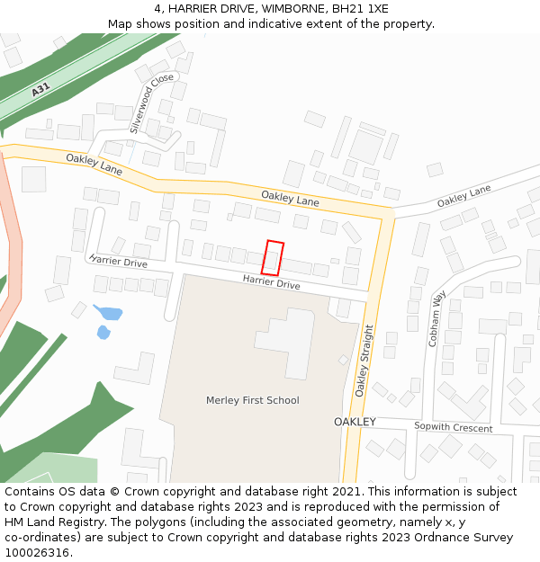 4, HARRIER DRIVE, WIMBORNE, BH21 1XE: Location map and indicative extent of plot