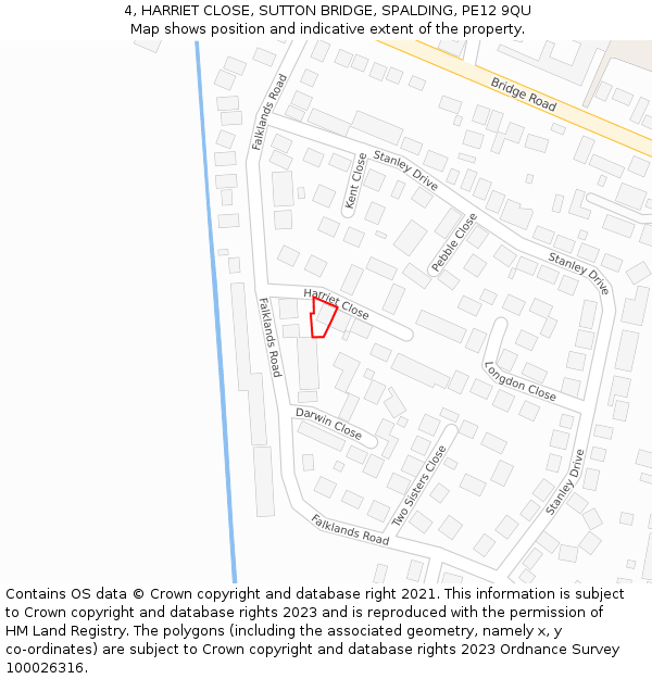 4, HARRIET CLOSE, SUTTON BRIDGE, SPALDING, PE12 9QU: Location map and indicative extent of plot