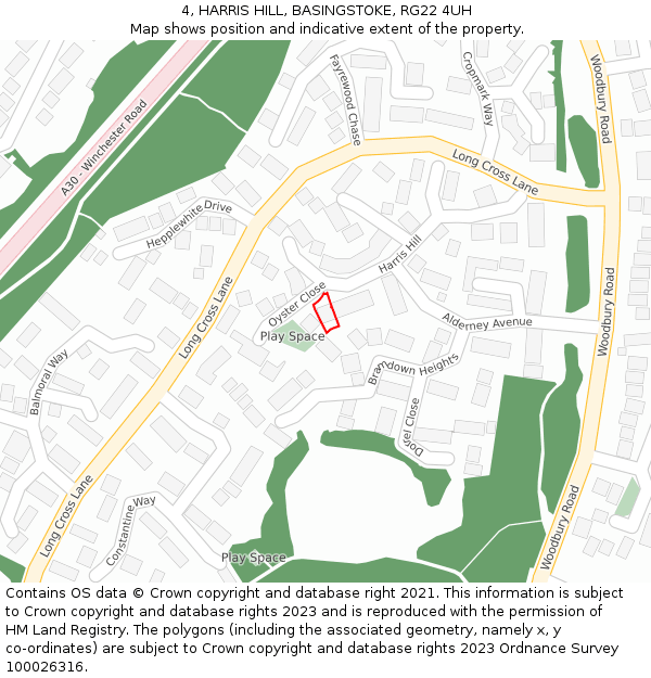 4, HARRIS HILL, BASINGSTOKE, RG22 4UH: Location map and indicative extent of plot