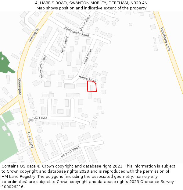 4, HARRIS ROAD, SWANTON MORLEY, DEREHAM, NR20 4NJ: Location map and indicative extent of plot