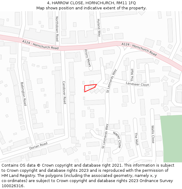 4, HARROW CLOSE, HORNCHURCH, RM11 1FQ: Location map and indicative extent of plot