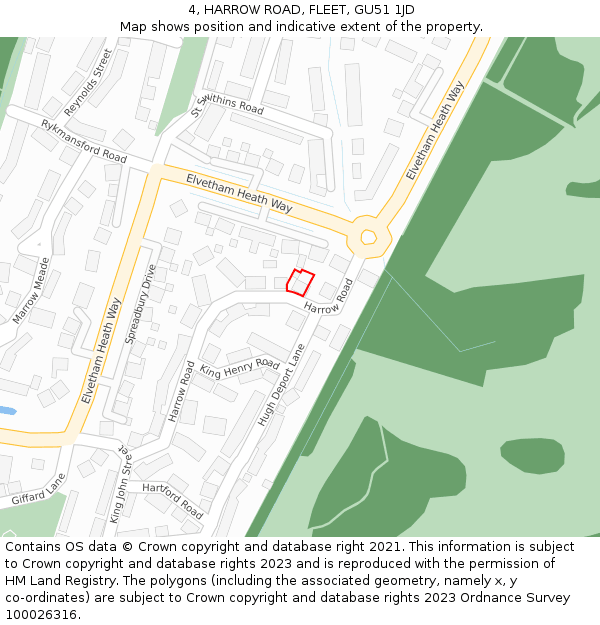4, HARROW ROAD, FLEET, GU51 1JD: Location map and indicative extent of plot