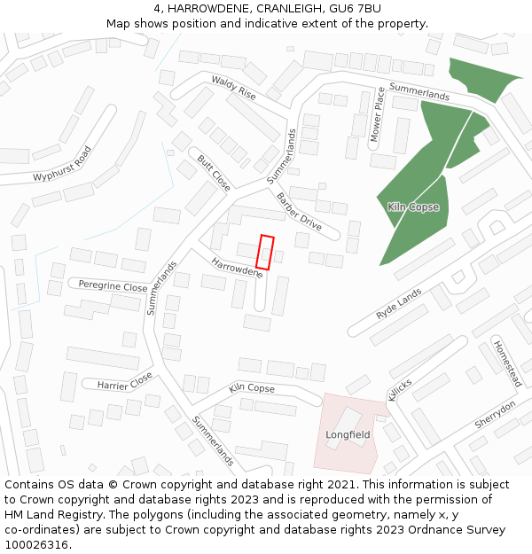 4, HARROWDENE, CRANLEIGH, GU6 7BU: Location map and indicative extent of plot