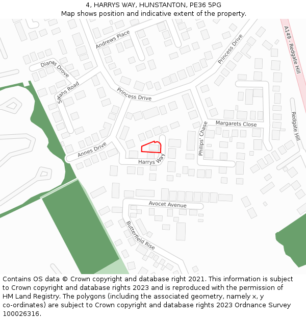 4, HARRYS WAY, HUNSTANTON, PE36 5PG: Location map and indicative extent of plot