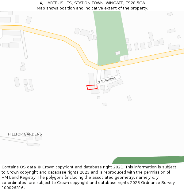 4, HARTBUSHES, STATION TOWN, WINGATE, TS28 5GA: Location map and indicative extent of plot