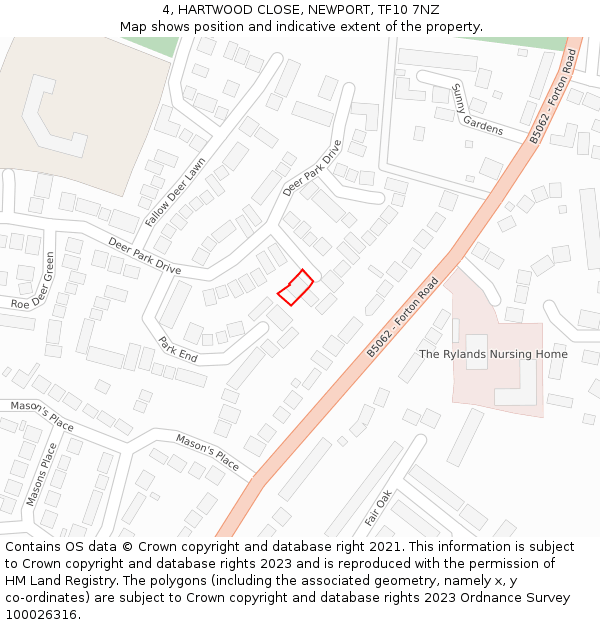 4, HARTWOOD CLOSE, NEWPORT, TF10 7NZ: Location map and indicative extent of plot