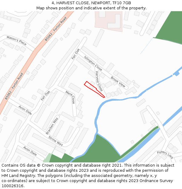 4, HARVEST CLOSE, NEWPORT, TF10 7GB: Location map and indicative extent of plot