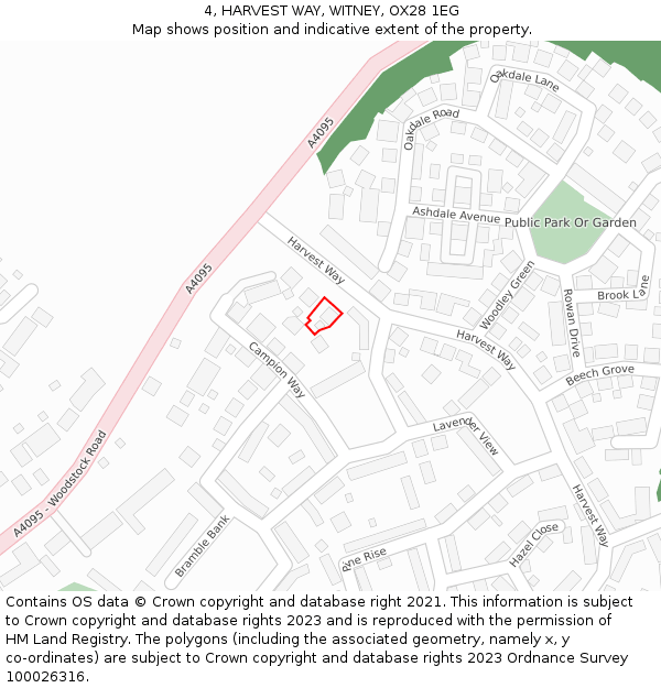 4, HARVEST WAY, WITNEY, OX28 1EG: Location map and indicative extent of plot