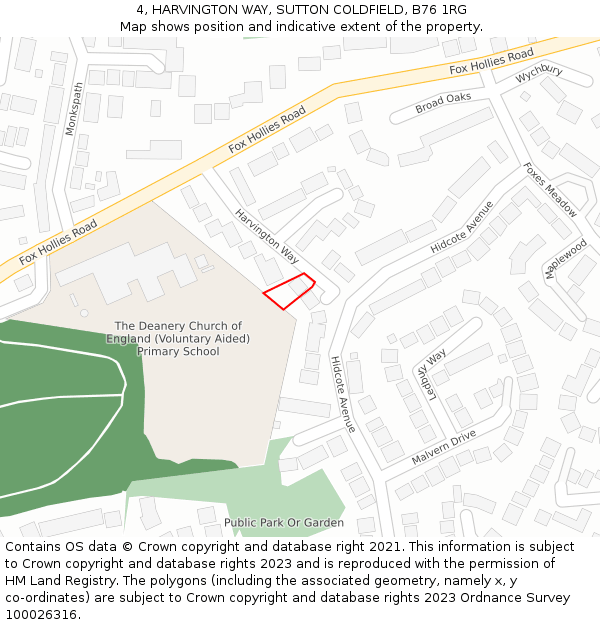 4, HARVINGTON WAY, SUTTON COLDFIELD, B76 1RG: Location map and indicative extent of plot