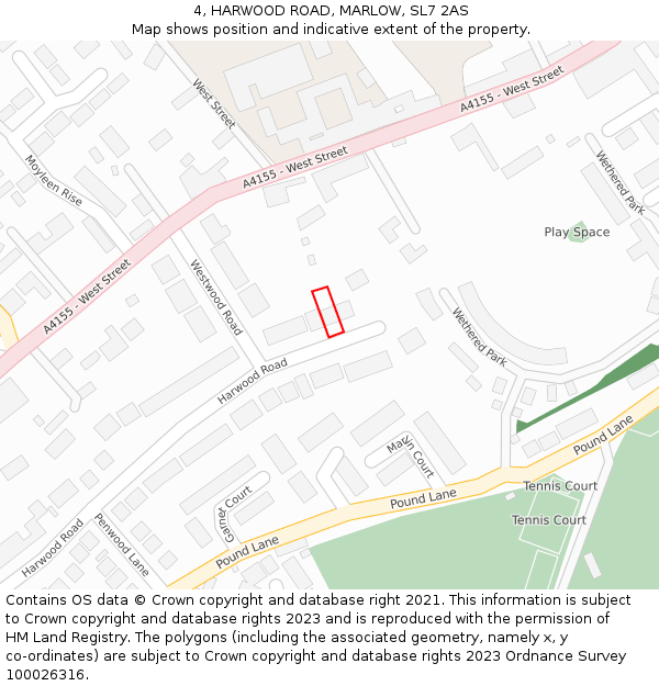 4, HARWOOD ROAD, MARLOW, SL7 2AS: Location map and indicative extent of plot