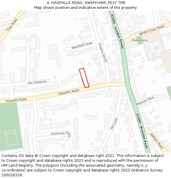 4, HASPALLS ROAD, SWAFFHAM, PE37 7PB: Location map and indicative extent of plot
