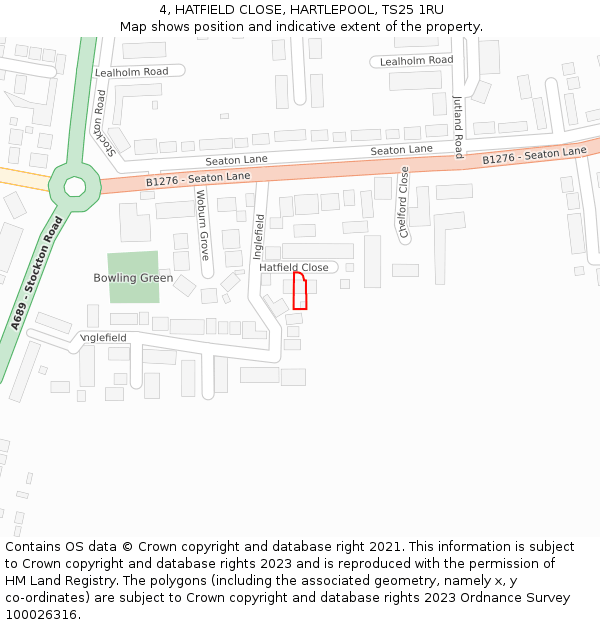 4, HATFIELD CLOSE, HARTLEPOOL, TS25 1RU: Location map and indicative extent of plot