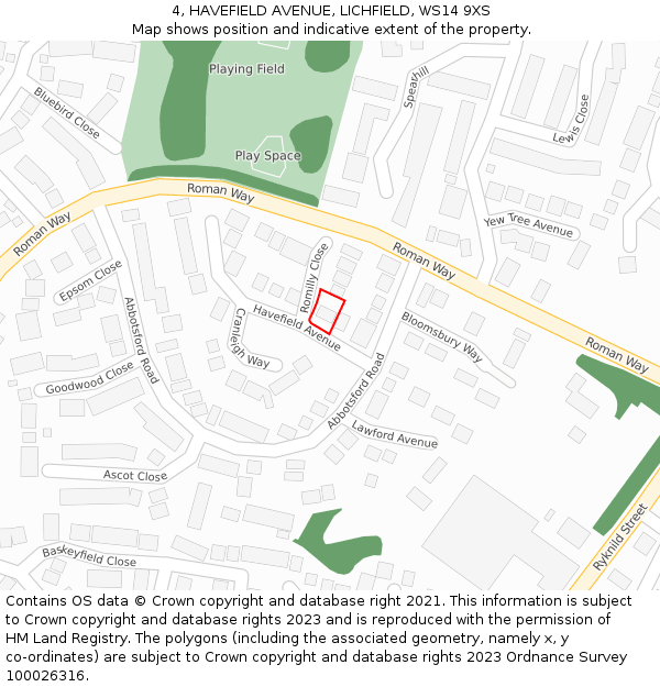 4, HAVEFIELD AVENUE, LICHFIELD, WS14 9XS: Location map and indicative extent of plot