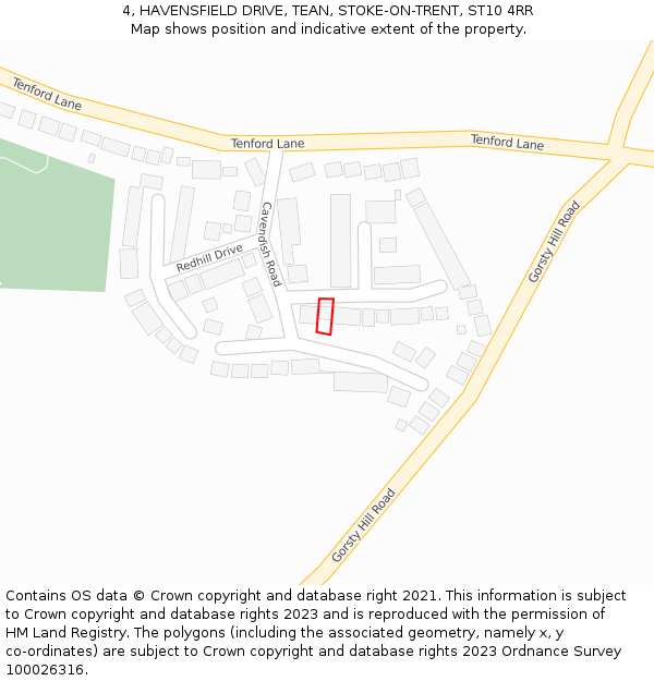 4, HAVENSFIELD DRIVE, TEAN, STOKE-ON-TRENT, ST10 4RR: Location map and indicative extent of plot