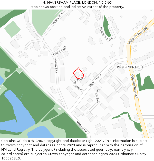 4, HAVERSHAM PLACE, LONDON, N6 6NG: Location map and indicative extent of plot