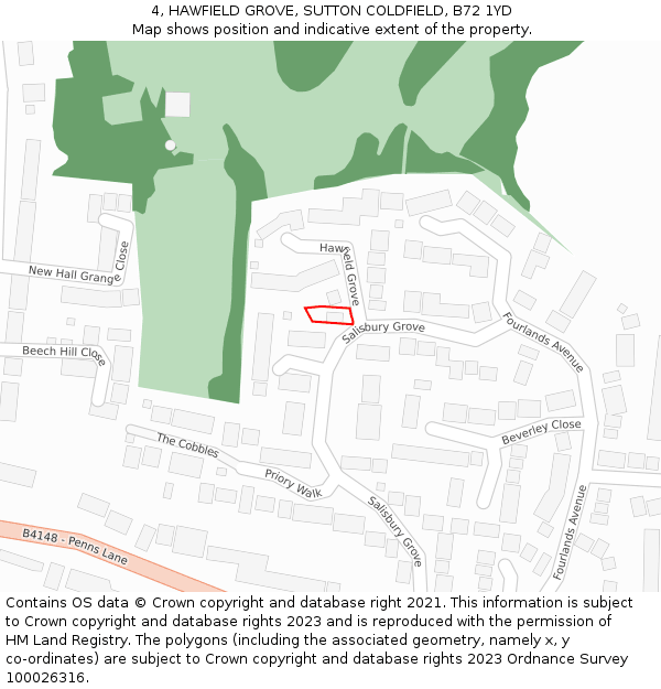 4, HAWFIELD GROVE, SUTTON COLDFIELD, B72 1YD: Location map and indicative extent of plot