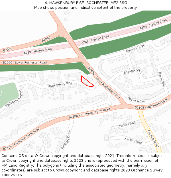 4, HAWKENBURY RISE, ROCHESTER, ME2 3SG: Location map and indicative extent of plot