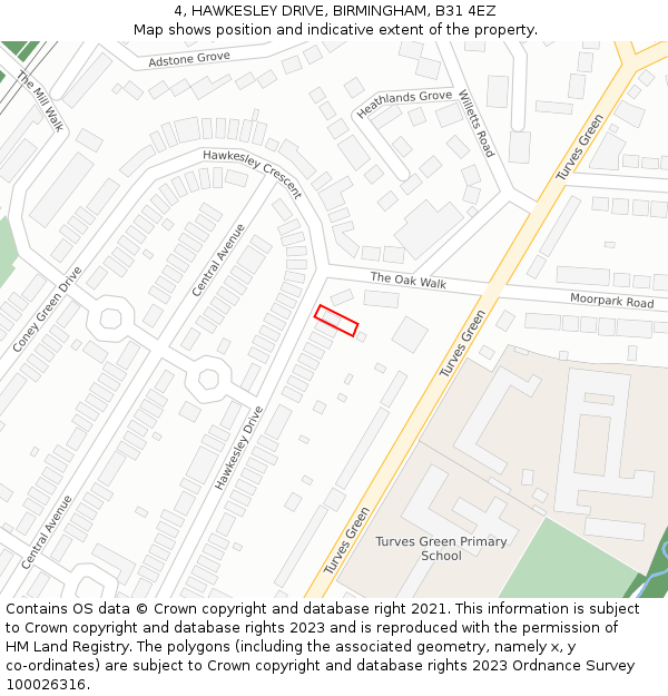 4, HAWKESLEY DRIVE, BIRMINGHAM, B31 4EZ: Location map and indicative extent of plot