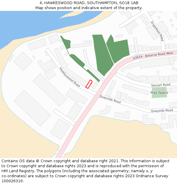 4, HAWKESWOOD ROAD, SOUTHAMPTON, SO18 1AB: Location map and indicative extent of plot