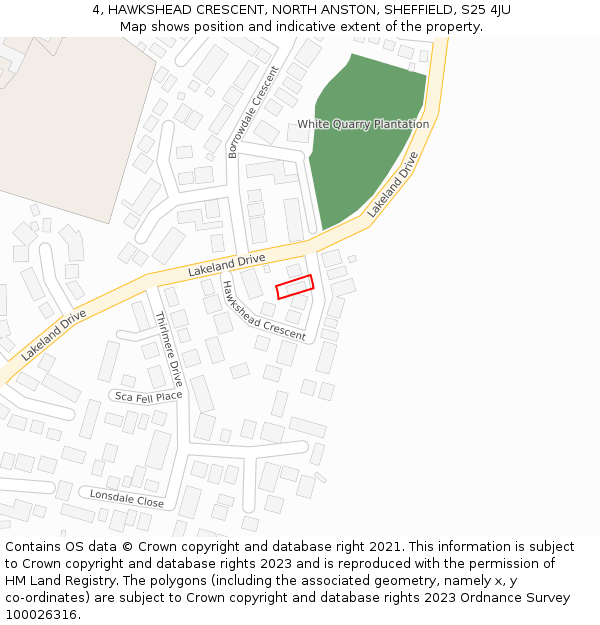 4, HAWKSHEAD CRESCENT, NORTH ANSTON, SHEFFIELD, S25 4JU: Location map and indicative extent of plot