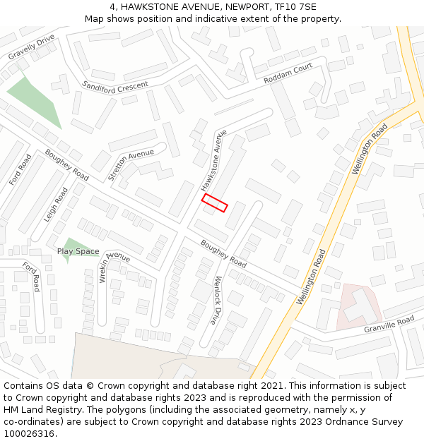 4, HAWKSTONE AVENUE, NEWPORT, TF10 7SE: Location map and indicative extent of plot