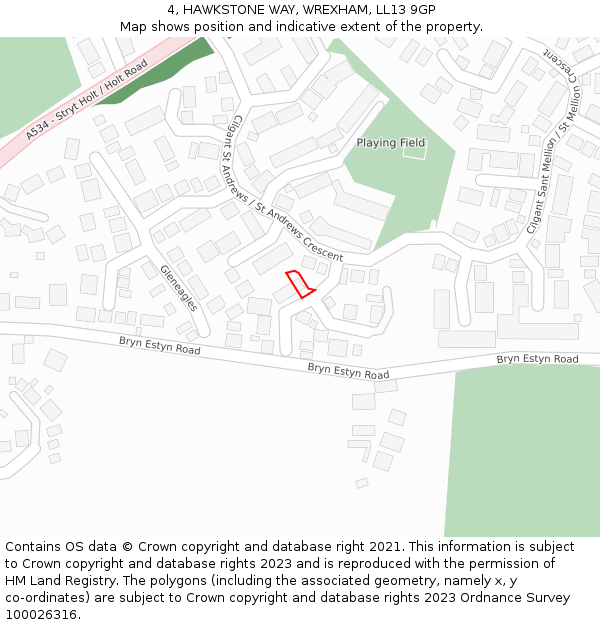 4, HAWKSTONE WAY, WREXHAM, LL13 9GP: Location map and indicative extent of plot